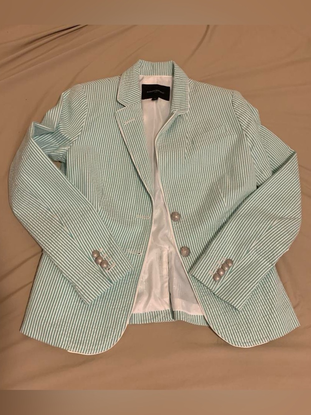 Banana Republic Mint Green & White Striped Blazer